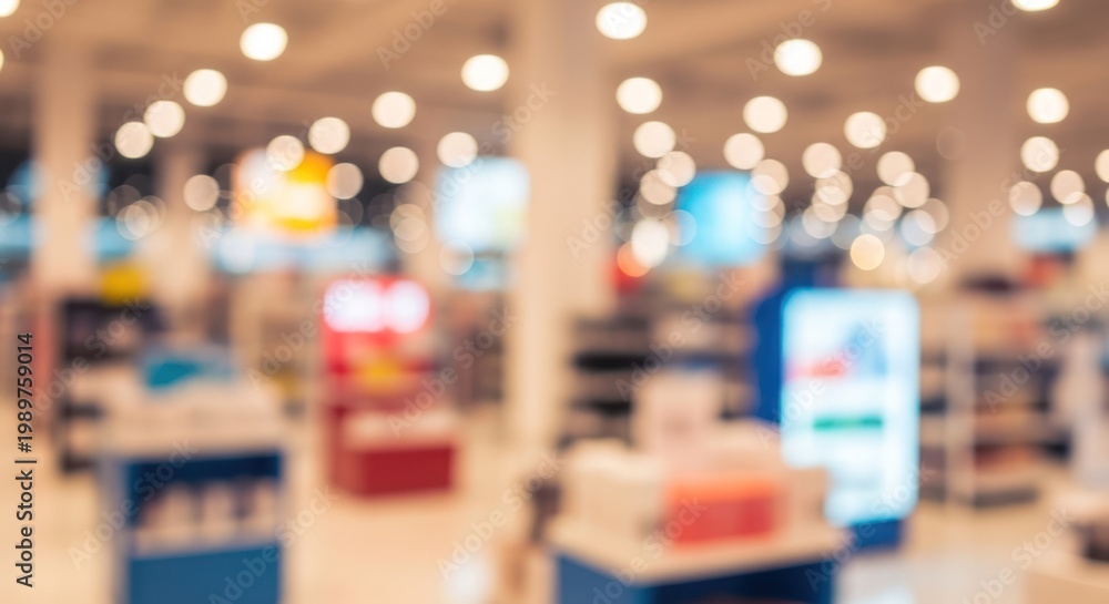 Fototapeta premium Abstract Blurred Shopping Mall Interior with Bokeh Lights