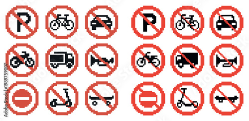 Prohibition icons with no parking no bike pixel