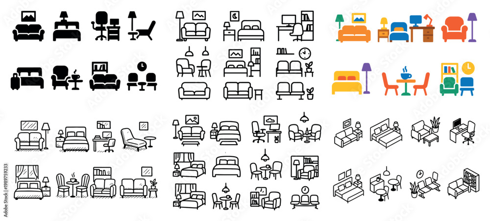 Obraz premium Furniture icons: living and dining sets
