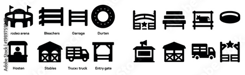 Rodeo icons with arena truck gate minimal