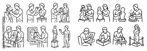 Art icons with sculptor model statue outline