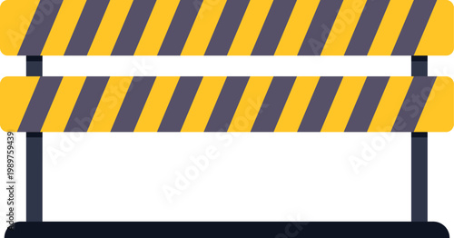 Yellow and black striped barrier indicating road work or hazard area