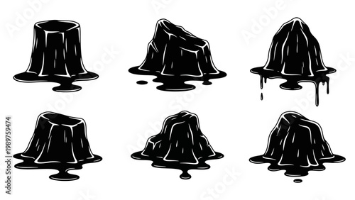Collection of melting or dripping black blobs in vintage tattoo style