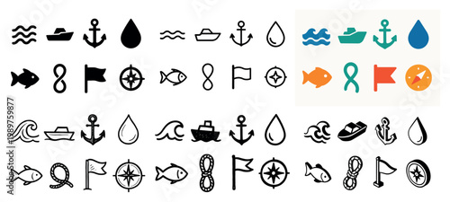 Nautical icons collection: simple and colorful