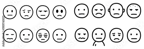 Emotion icons with faces expressions outline