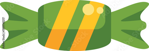 Wrapped candy icon featuring green wrapper and yellow diagonal stripes