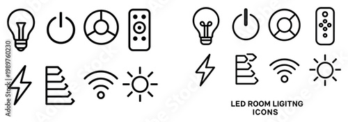 Lighting icons with bulb power remote minimal outline