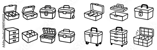 Toolbox icons with box and drawer outline