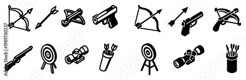 Hunting icons with bow arrow bold
