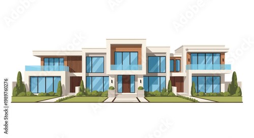 Modern Luxury Mansion Exterior with Contemporary Glass Architecture Design Concept