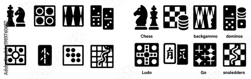 Board game icons with chess dominos minimal