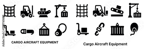Logistics icons with forklift crane container bold flat