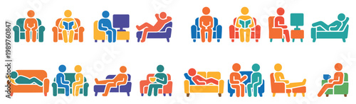 Healthcare icons with patient doctor couch colorful