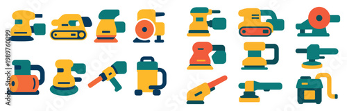 Construction icons with sander grinder polisher bold style