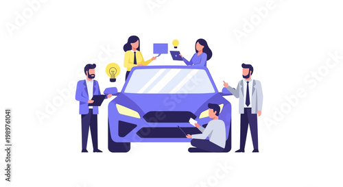 People Around Blue Car Illustration.