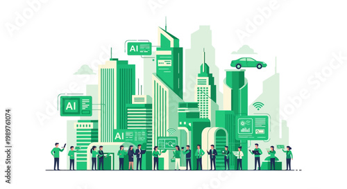 City Skyline with People Technology.