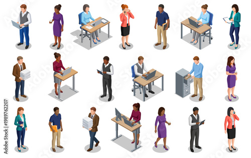Fotografie Office workers team collection | professional business staff in varied tasks | c