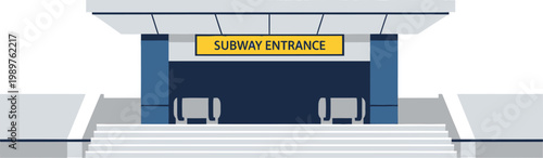 Modern subway entrance station front elevation flat vector isolated white background