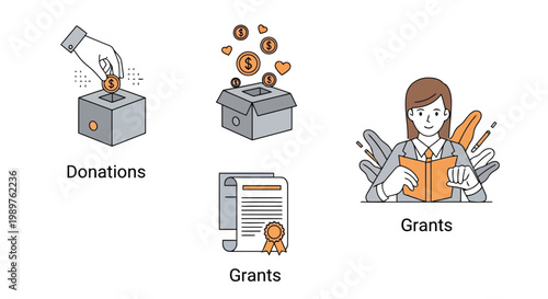 Concepts of donations and grants for funding and education isolated on white background