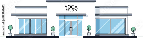 Modern yoga studio building front elevation flat vector isolated white background