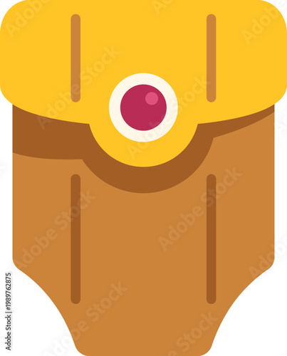Medieval pouch icon featuring a golden flap with a jewel, perfect for game ui