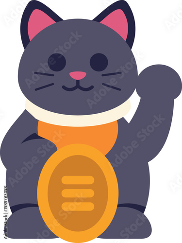 Maneki neko lucky cat waving, symbolizing wealth and good fortune