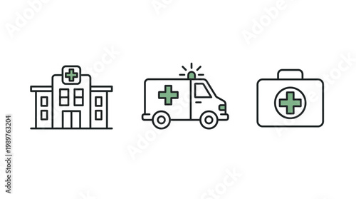Healthcare and Emergency Medical Services Icon Set on Isolated White Background