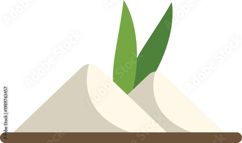 Piles of white sugar or sweetener with green leaves symbolizing natural ingredients