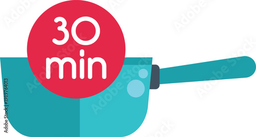 Saucepan with a timer indicating a quick 30 minute cooking or preparation time