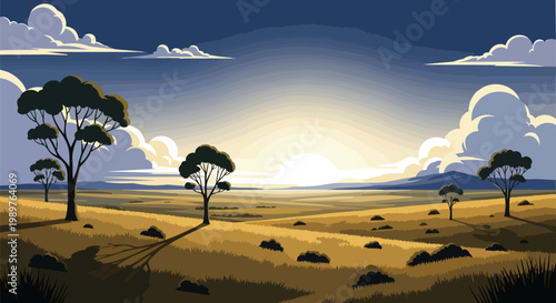 Pixel Art African Savanna Landscape at Sunrise