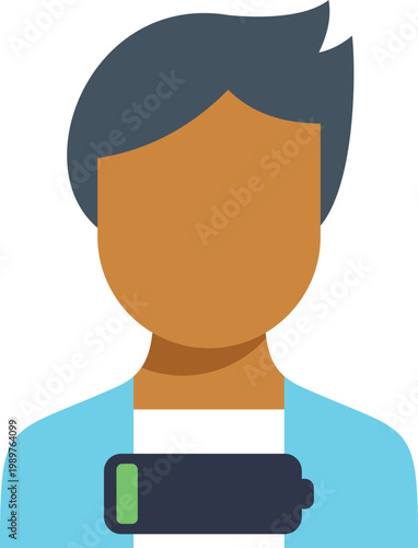 Person icon showing low battery life, representing exhaustion, stress, and energy depletion