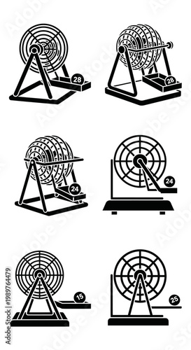 Vintage Bingo Lottery Machines Collection Icons Set