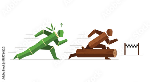Bamboo runner racing log runner sustainability concept illustration isolated on white background