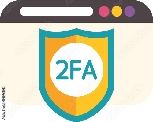 Browser window displaying a shield symbol with 2fa representing secure two factor authentication