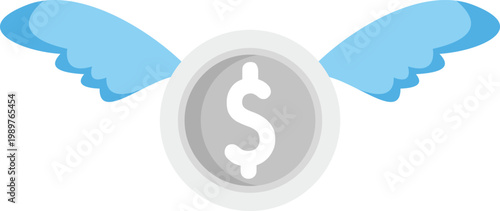 Dollar coin with wings representing money leaving or financial movement