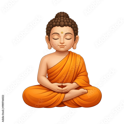 Cute cartoon buddha meditating in lotus pose isolated on transparent background 
