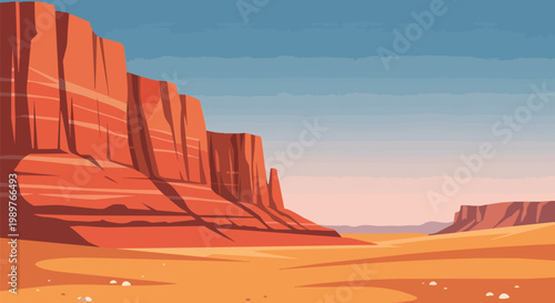 Vibrant Desert Landscape with Layered Red Rock Formations and Vast Sky