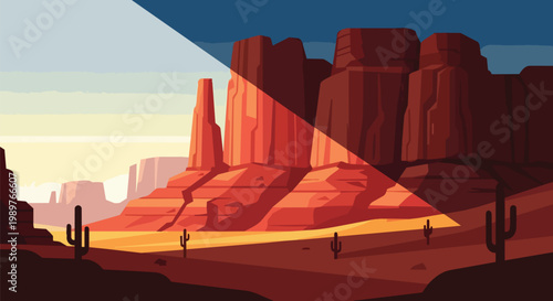 Pixel Art Desert Landscape with Red Rock Formations and Cacti