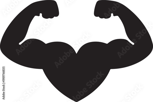 Powerful Heart Muscle Logo Design, Strength, Fitness & Love Symbol Icon.