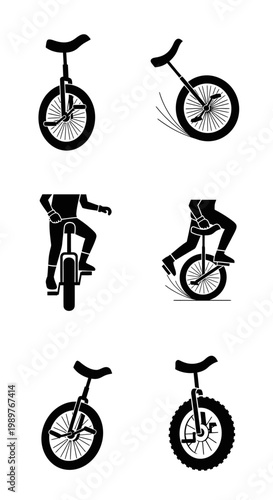 Unicycle Icons: Collection of Silhouettes for Sports, Circus, and Extreme Riding