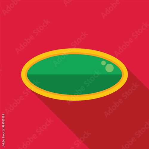 Green oval gambling table featuring a yellow border with long shadow on a red background