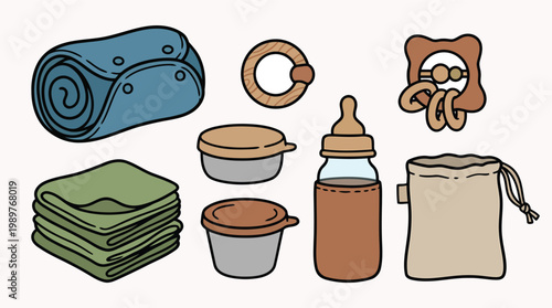 Complete baby hygiene set featuring towels brushes and natural wood accessories for daily care