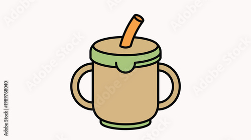 Modern baby sippy cup with straw and handles in earthy sage green for easy drinking