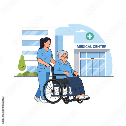 Nurse and Senior Patient at Medical Center