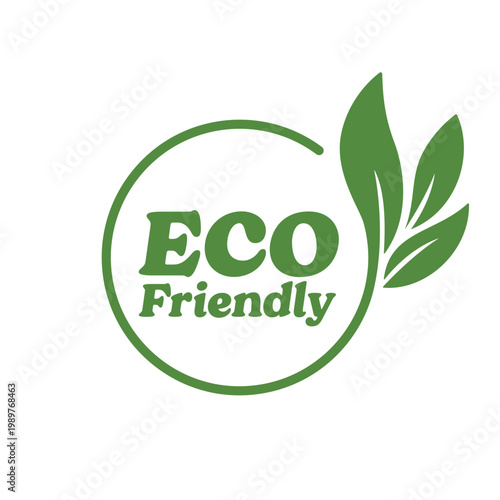 ECO FRIENDLY badge design logo with leaves ecological environmental badge