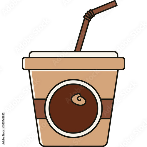 An illustration shows a coffee cup with a straw on a clean background.