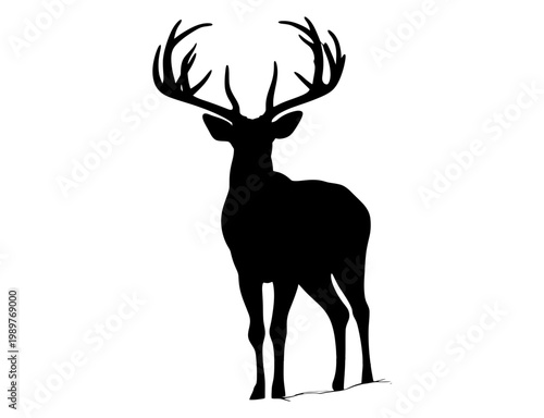 Majestic Black Deer Silhouette Stalking Vector