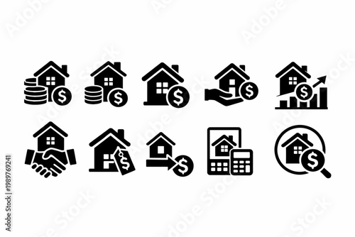 Real estate investment icons houses money and financial growth