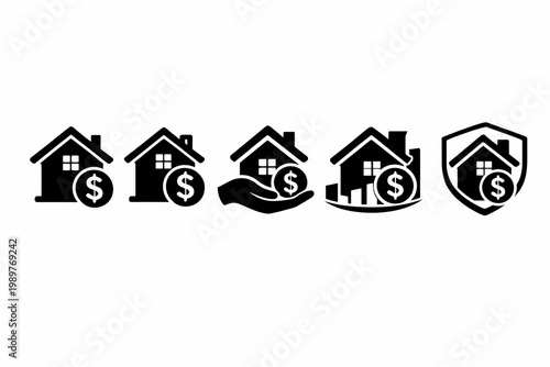 Home insurance and real estate investment icons a financial security collection