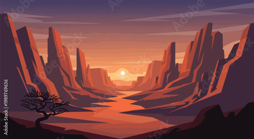 Pixel Art Desert Canyon at Sunset